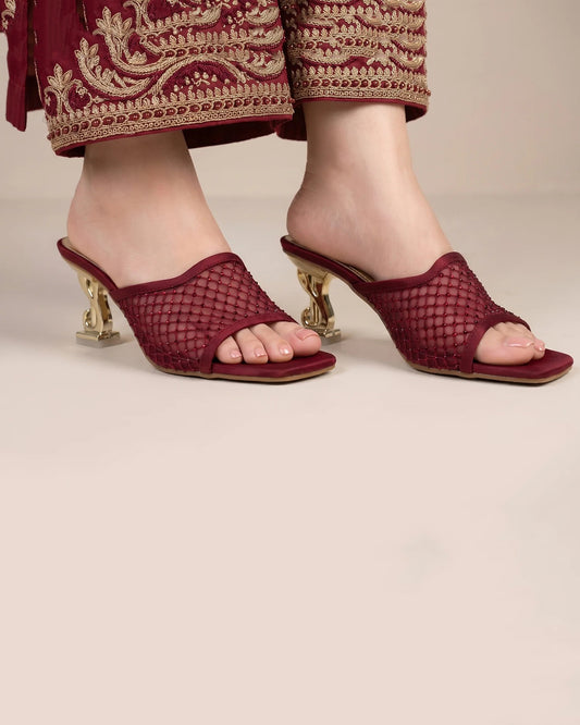 Elegant Maroon Open Toe Mules
