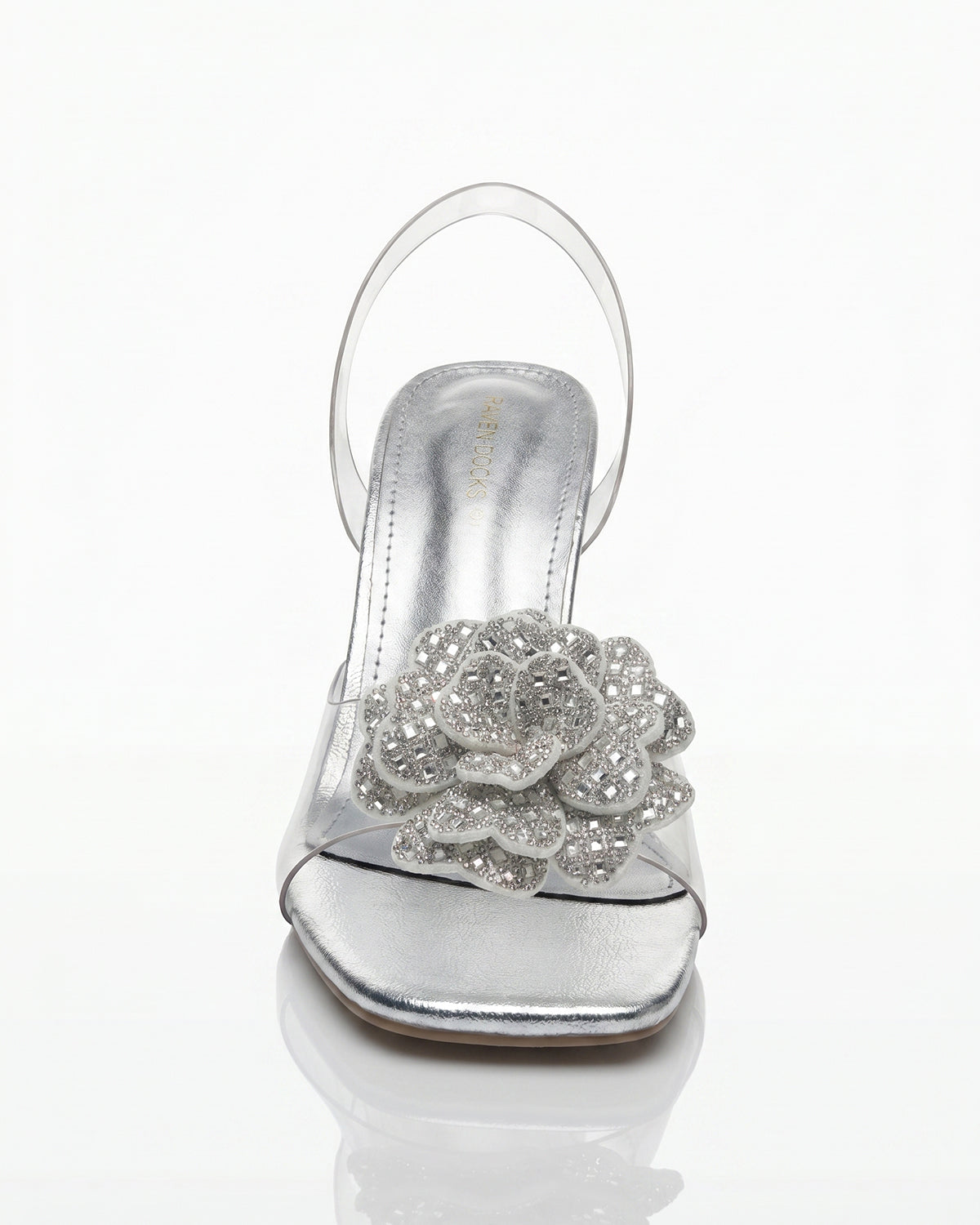 Moon Petal Crystal Heels Silver
