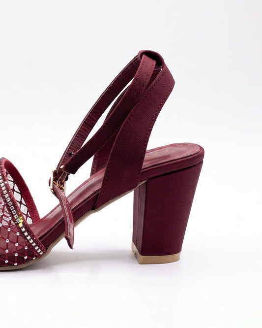 Burgundy Crystal Mesh Heels