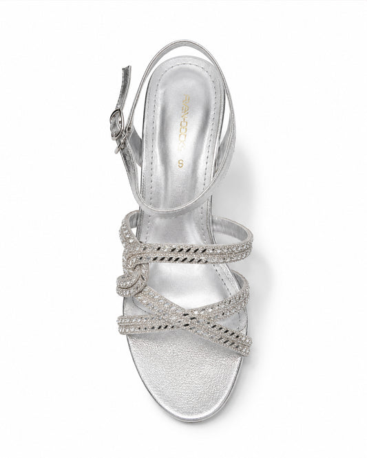 Silver Braided Clear Heel Sandals