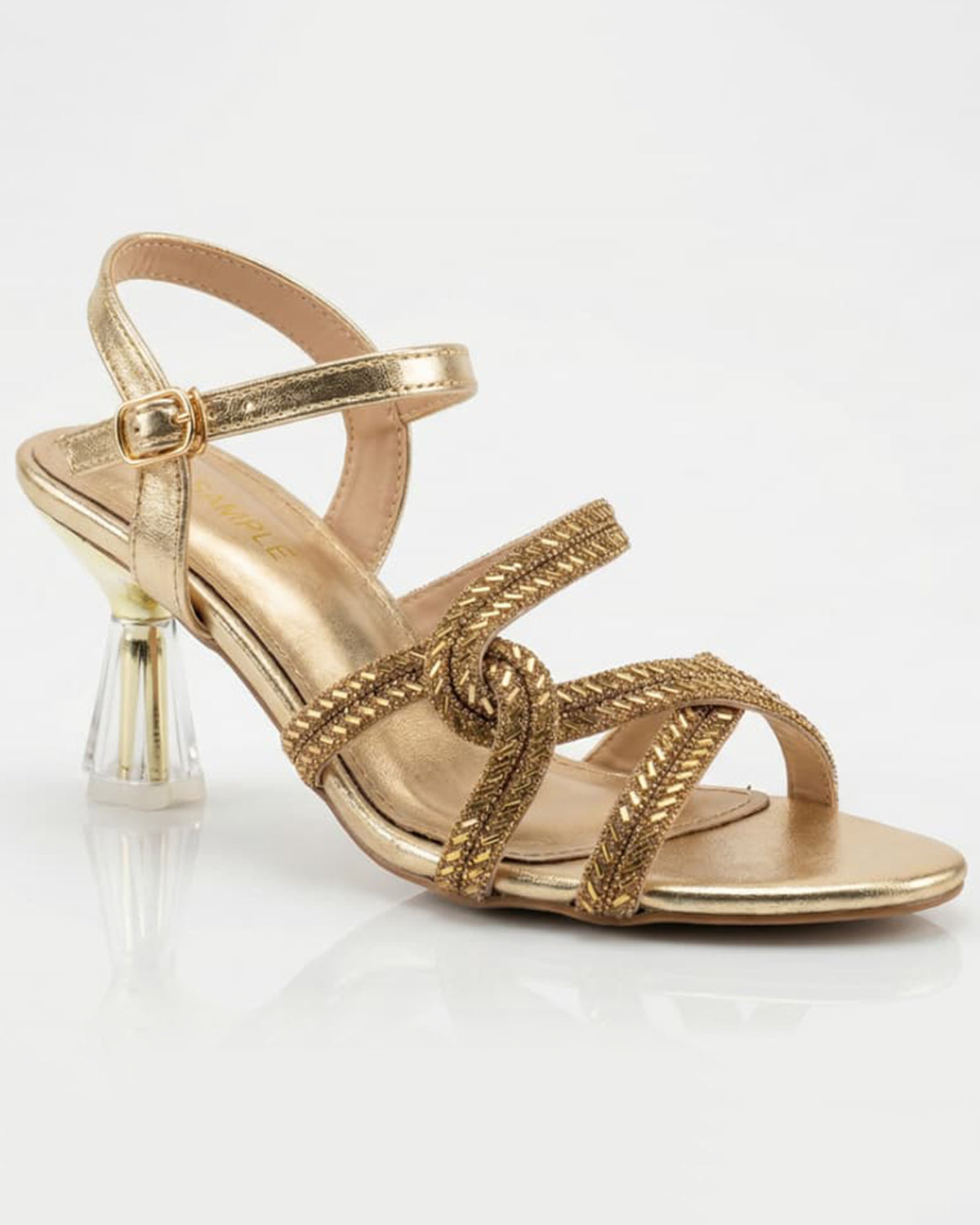 Golden Braided Clear Heel Sandals