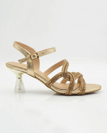 Golden Braided Clear Heel Sandals
