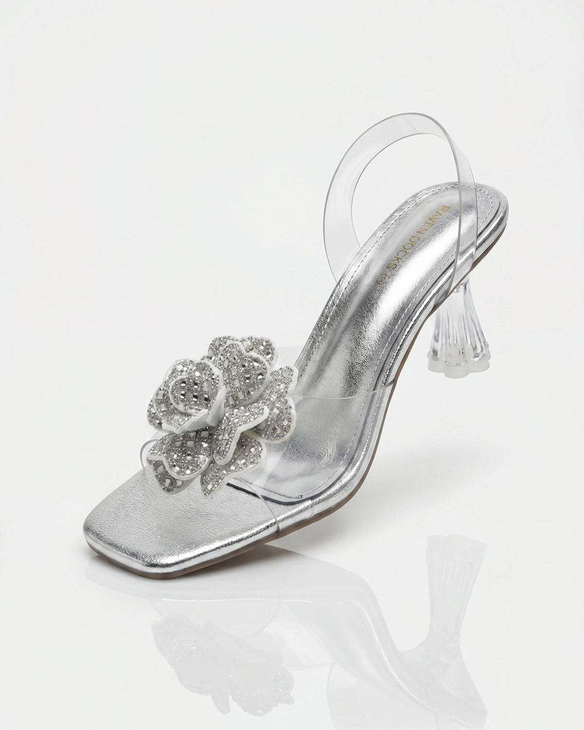 Moon Petal Crystal Heels Silver