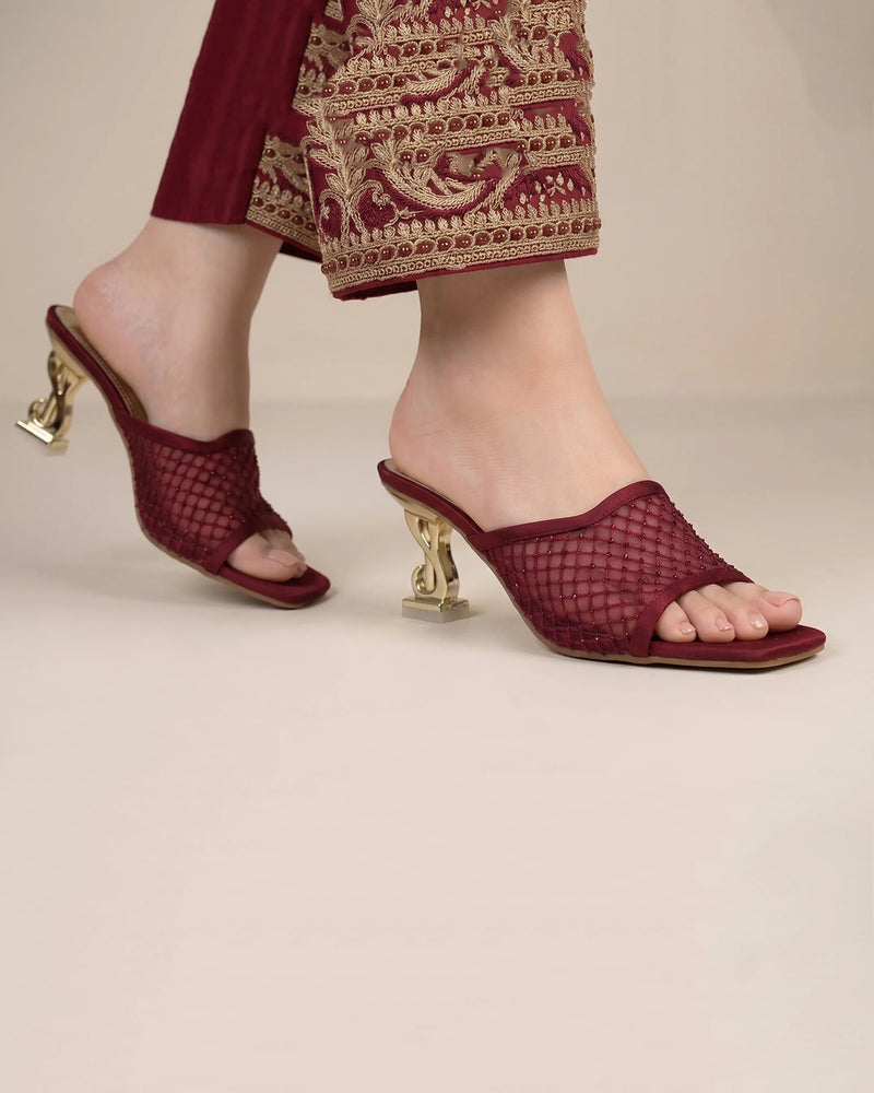 Elegant Maroon Open Toe Mules