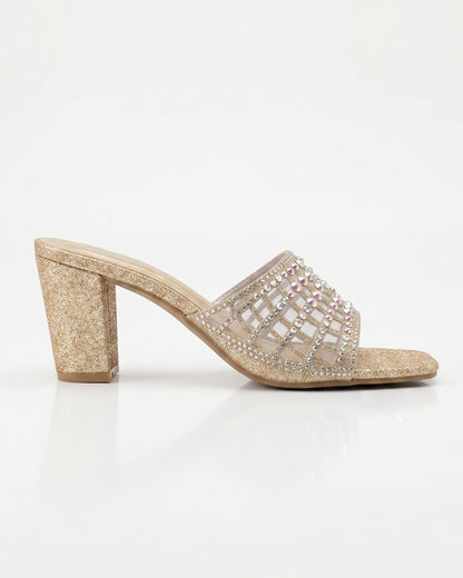 Champagne Crystal Mesh Heels (Golden)
