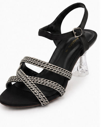 Black Braided Clear Heel Sandals