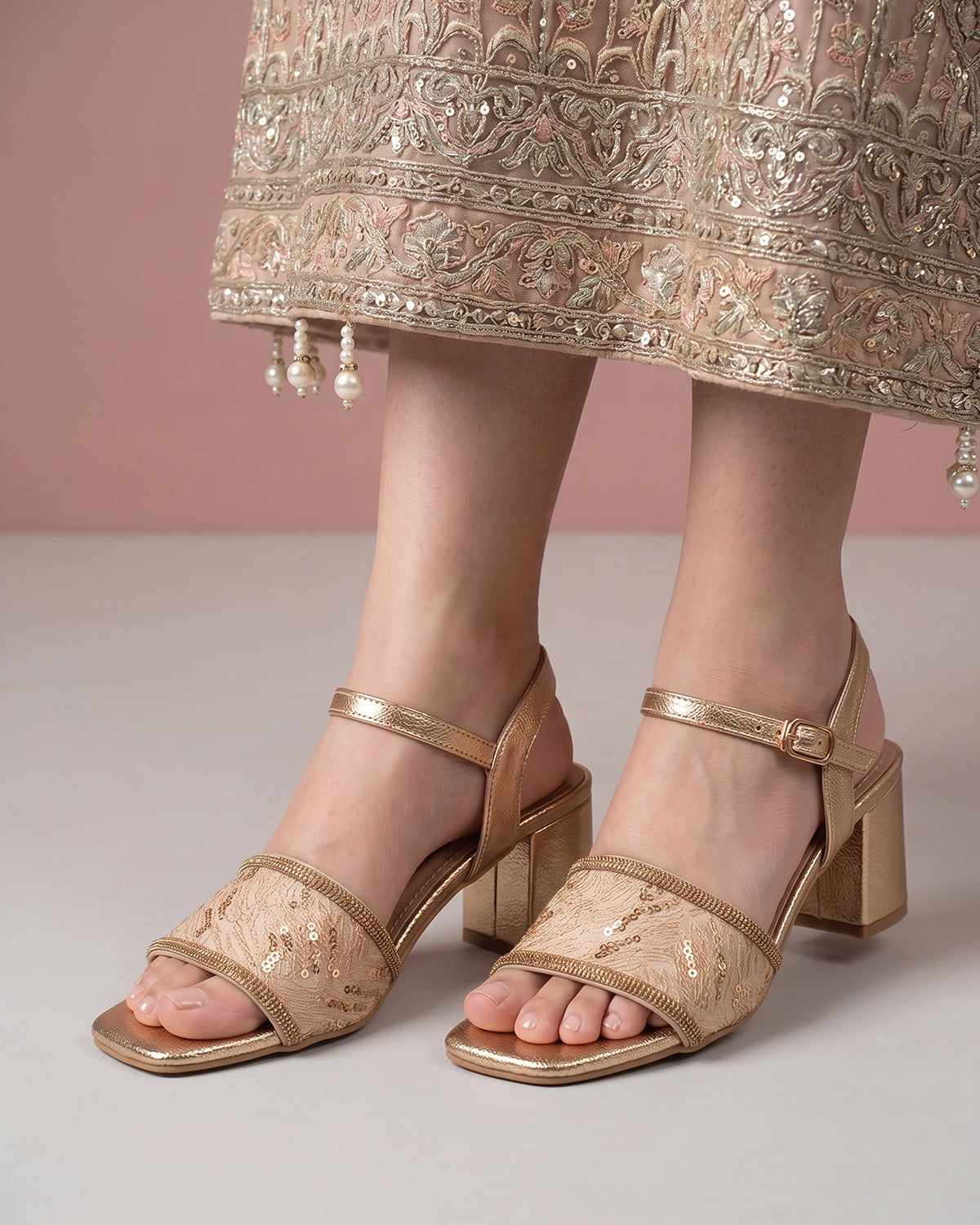 Champagne Crystal Mesh Heels (peach)