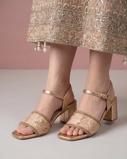 Champagne Crystal Mesh Heels (peach)