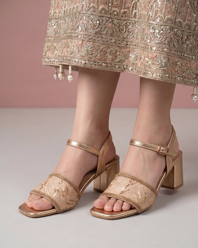 Champagne Crystal Mesh Heels (Golden)