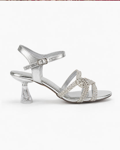 Silver Braided Clear Heel Sandals