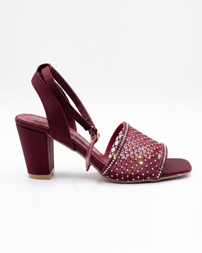 Burgundy Crystal Mesh Heels