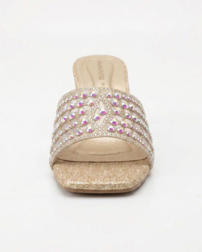 Champagne Crystal Mesh Heels (Golden)