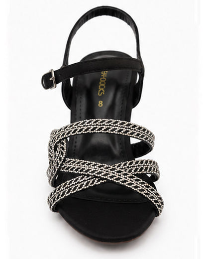 Black Braided Clear Heel Sandals