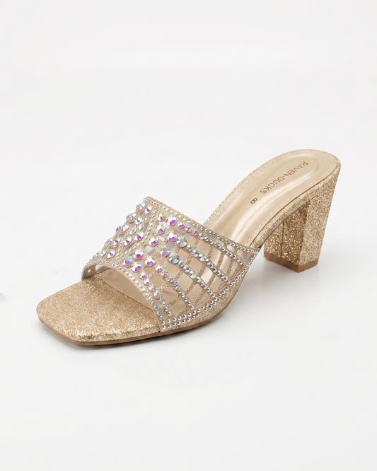 Champagne Crystal Mesh Heels (Golden)