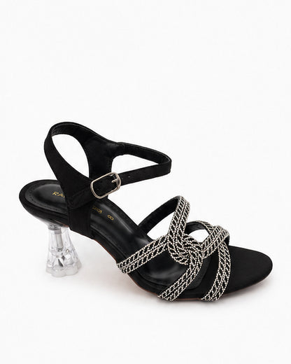 Black Braided Clear Heel Sandals