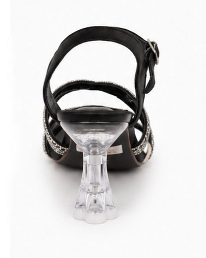 Black Braided Clear Heel Sandals