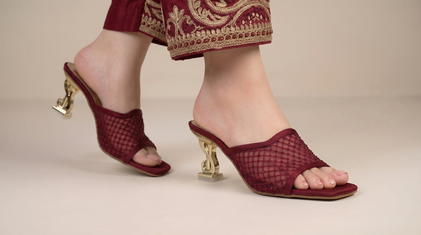 Elegant Maroon Open Toe Mules