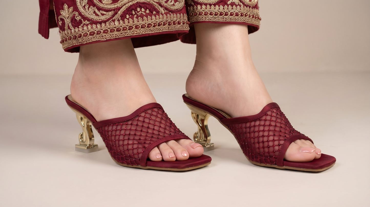 Elegant Maroon Open Toe Mules