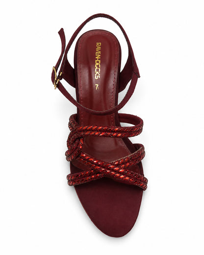 Maroon Braided Clear Heel Sandals