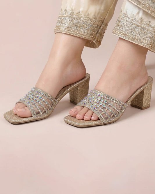 Champagne Crystal Mesh Heels (Golden)