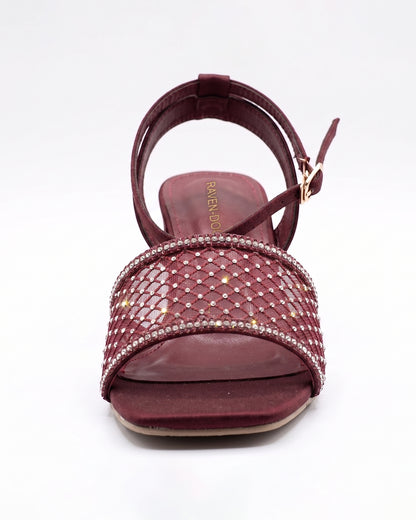 Burgundy Crystal Mesh Heels