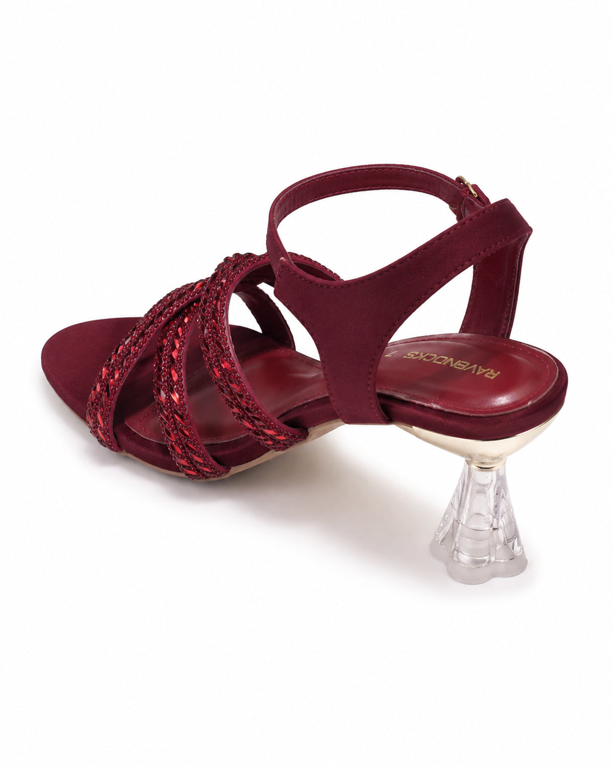 Maroon Braided Clear Heel Sandals