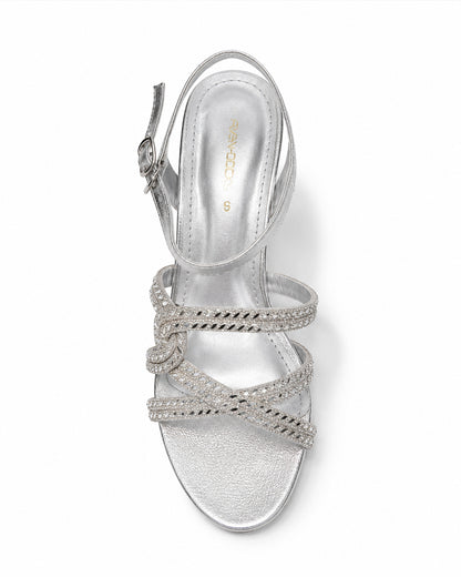 Silver Braided Clear Heel Sandals